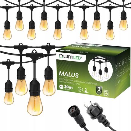 LumiLED Girlanda Ogrodowa Zewnętrzna Łańcuch Świetlny 20M 20Xe27 Żarówki LED 1,3W  