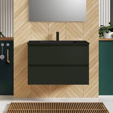 Evineo Ineo2 Szafka Pod Umywalkę Szer. 81Cm 2 Szuflady Z Uchwytem Wpuszczanym Umywalka Czarny Mat (Be0406Bh+Be0701Gr)