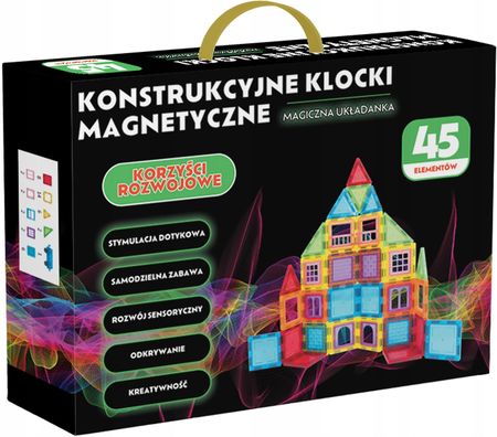 Jimmy Klocki Magnetyczne Konstrukcyjne Edukacyjne 3D Duże Kafelki Układanka 45El.