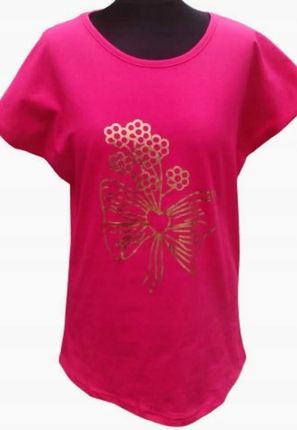 BLUZKA T-shirt damski okrągły dekolt EMOLA rozmiar 3XL BAWEŁNA fuksja