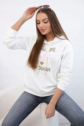 Bluza bawełniana z kapturem ecru - zdjęcie 3