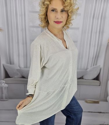 Elegancka koszula Tunika oversize Brokatowa z dłuższym tyłem NEVADA - zdjęcie 2