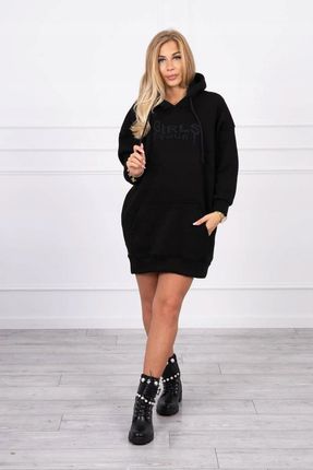 Bluza ocieplana z haftowanym napisem oversize czarna - zdjęcie 2