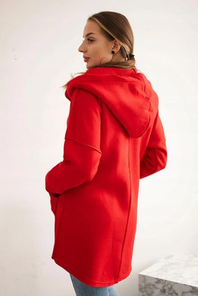 Bluza ocieplana z dłuższym tyłem i kieszeniami czerwona - zdjęcie 2