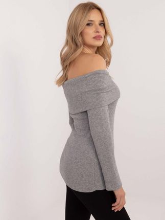 Sweter z odkrytymi ramionami szary, dopasowany - zdjęcie 3