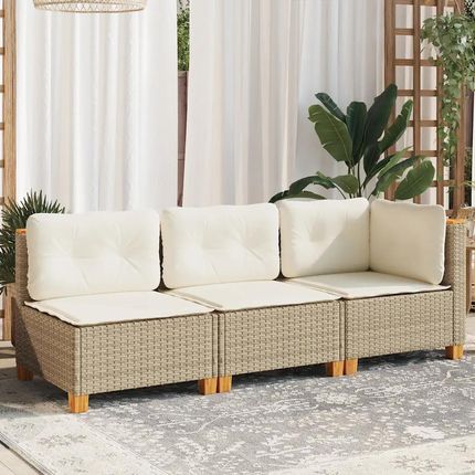 vidaXL Sofa Ogrodowa Z Poduszkami 3-Osobowa Beż Polirattan 365922 - zdjęcie 2
