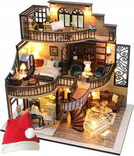 Kidino Domek Dla Lalek Drewniany Led Piętrowy Retro Model Do Złożenia Diy Meble