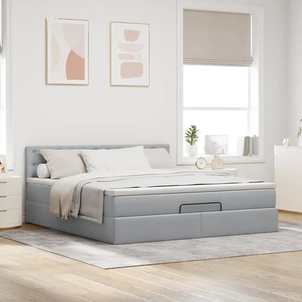 vidaXL Łóżko Otomana Z Materacem Jasnoszare 160X200 Cm Tkanina (3312485) - zdjęcie 2
