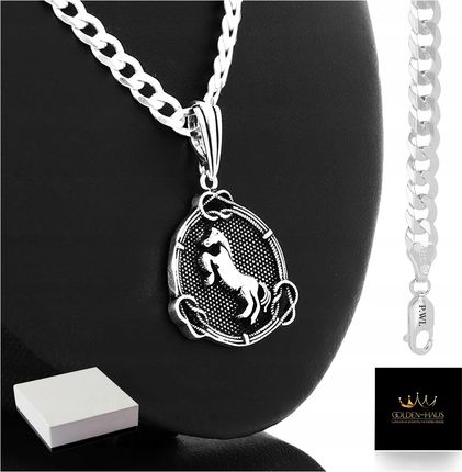 Golden Haus Srebrny Męski Łańcuszek Pancerka Zawieszka Z Motywem Konia 925