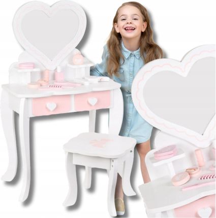 Nicekids Drewniana Toaletka Z Taboretem I Akcesoriami Dla Dziewczynki Duży Zestaw