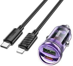 Ładowarka do telefonu Hoco Adowarka Samochodowa Usb A Typ C Kabel Do Lightning Pd Qc3 0 3A 30W Z53A Fioletowa - zdjęcie 1