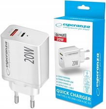 Esperanza Sieciowa 20W Usb C Pd A Qc 3 0 18W Biała