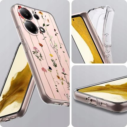 Cover Fiorata Per Xiaomi POCO M6 Pro 4G / Redmi Note 13 Pro 4G - Custodia Morbida TPU Con Bordi Curvi E Motivo Floreale Viola - Antiurto, Supporta Ricarica Wireless - 2
