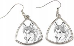 Art-Dog Alaskan Malamute trójkątne wiszące kolczyki z psem ze zdjęciem