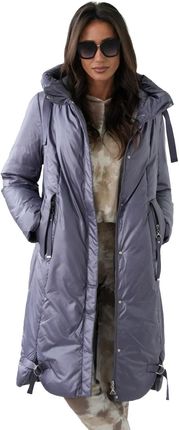 Długi elegancki płaszcz damski zimowy ocieplany delikatny połysk REGINA