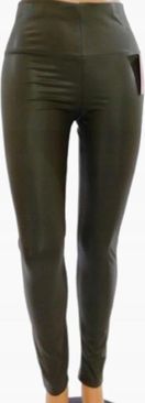 SPODNIE Legginsy Eko Skóra Wyszczuplające wysoki stan MIEGO 3/4XL KHAKI