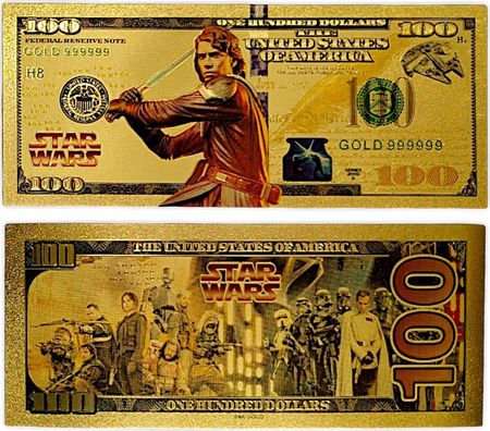 Star Wars Luke Skywalker Kolekcjonerski Pozłacany Banknot 100 Dolarów