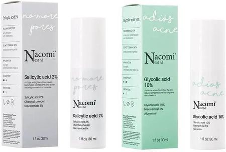 Nacomi Next Level Zestaw Serum Adiós Acné Kwas Glikolowy 10% + No More Pores Kwas Salicylowy 2%