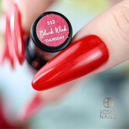 Boska Nails Lakier Hybrydowy Black Week 512 Thursday 6ml Czerwień Brokat - zdjęcie 4