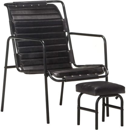 Zakito Home Fotel Vintage Z Podnóżkiem Czarny Skóra Żelazo 54x71x80cm (ZH323729)