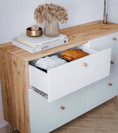SZAFKA KOMODA Z 6 szufladami styl SKANDYNAWSKI Dąb Craft/Biel - zdjęcie 3