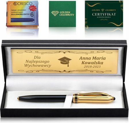 Pióro Wieczne Czarne 24 Karaty Grecki Motyw Pudełko Z Grawerem Certyfikat