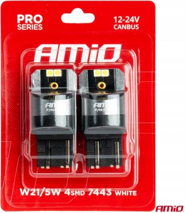 Amio Żarówki Led Canbus Seria Pro W21/5W 4X3030 Smd White 12V 24V Amio-03591 - zdjęcie 3
