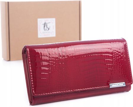 Portfel damski skórzany lakierowany croco z biglem duży Jennifer Jones Rfid