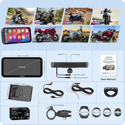 Carpuride W603B Motocyklowy Ekran Carplay Bmw Wodoszczelny 6