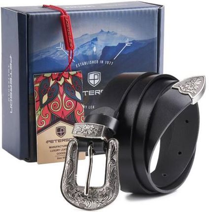 Skórzany pasek damski z bogato zdobioną klamrą - Peterson 100