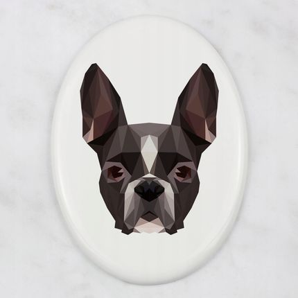Boston Terrier, Bull Terrier -Płytka Ze Zdjęciem I Napisem Geometryc - zdjęcie 2