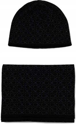 Calvin Klein męska czapka zimowa szalik czarna zestaw set domieszka wełny