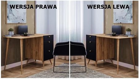 Biurko MIKKE dąb craft/ czarne STYL SKANDYNAWSKI - zdjęcie 2