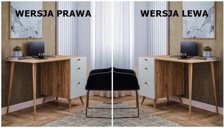 Biurko MIKKE dąb craft/ białe STYL SKANDYNAWSKI - zdjęcie 4