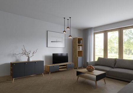 SZAFKA RTV KOMODA styl SKANDYNAWSKI Dąb Craft/Czarny 160 cm - zdjęcie 2