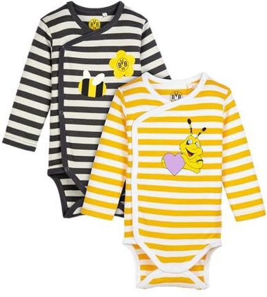 Borussia Dortmund Unisex – Baby BVB Body Baby, zestaw 2 sztuk, Emma, czarno-beżowe, żółto-białe, trwałe, wielokolorowe, 50/56