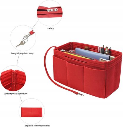 Soyizom Filcowa wkładka do organizera do torebki, wkładka do torebki, wkładka do organizera do torby na ramię, pasuje do Speedy 25-40, Neverfull (czer - zdjęcie 2