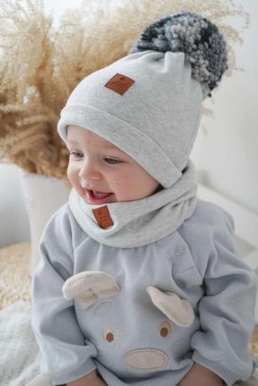 Topmark Hi Little One szalik golf zimowy niemowlęcy BOHO Grey M Pom Pom