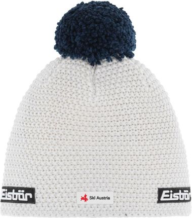 Czapka zimowa unisex z wełną merino Eisbar Jamie Pompon MU white/dark cobalt