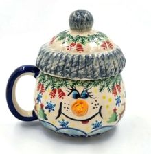 Ceramika Beata Wozniak Kubek Ceramiczny Ba�wanek Z Pokrywk� R�cznie Malowany (QBA�WANEK)