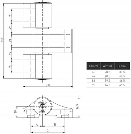 Medos Zawias Jocker Aluminiowy Trzyskrzydłowy 67mm Brązowy - zdjęcie 2