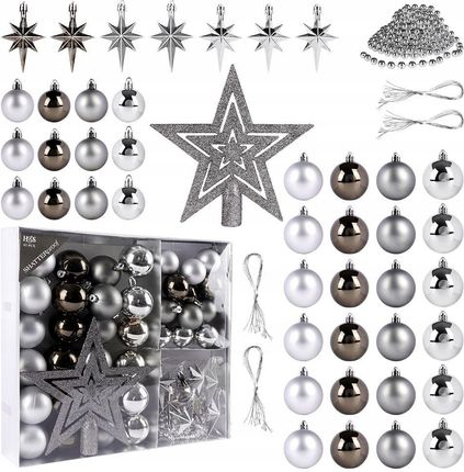 Home Styling Collection 45X Bombki Choinkowe Świąteczne Nietłukące Srebrne Zestaw Bombek Na Choinkę (O839135)