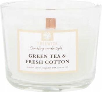 Treewick Świeca Z Drewnianym Knotem Green Tea & Fresh Cotton 15H 90 G