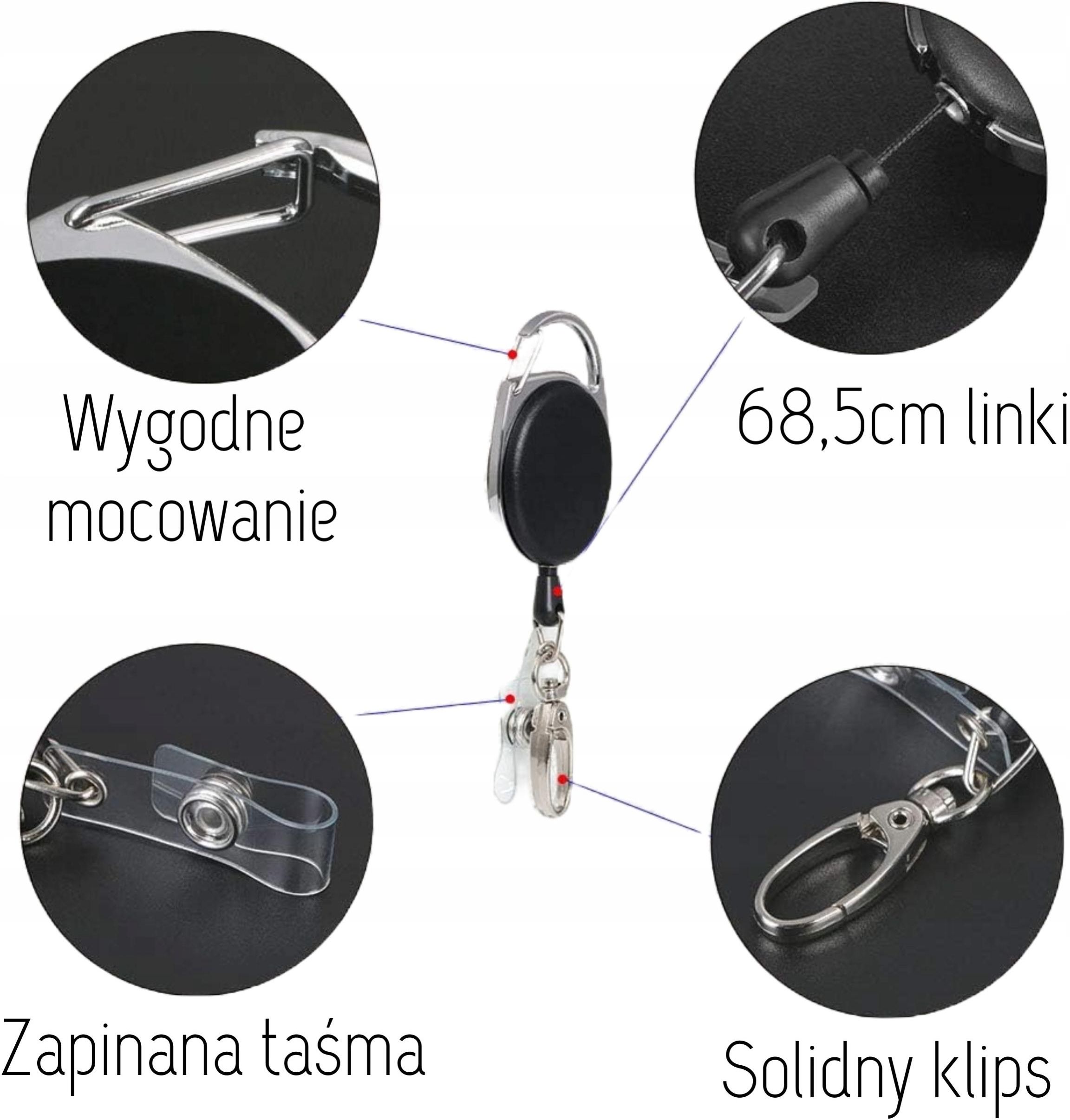 Linka Zwijana Retraktor Smycz Brelok Uchwyty Klips Identyfikator