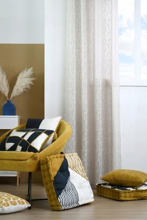 Stof Firana gotowa Paxton 140x260 beżowa geometryczna woal retro Loft przelotki (1754700350) - zdjęcie 4