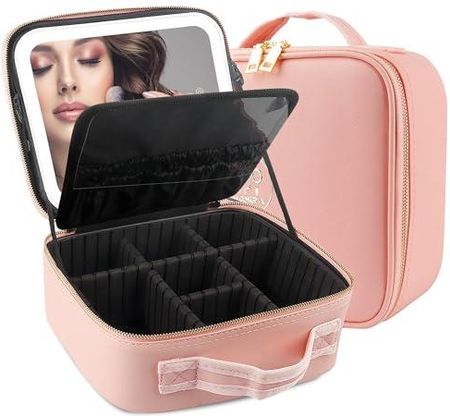 MOMIRA Travel Makeup Case with Large Lighted Mirror Partitionable Cosmetic Bag Professional Cosmetic Artist Organizer Waterproof Portable Accessorie