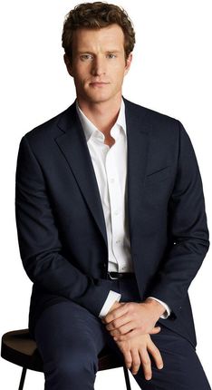 Charles Tyrwhitt Proper Blazer - Slim fit | 52 | Standardowe Granatowy blezer marynarka Marynarki casualowe
