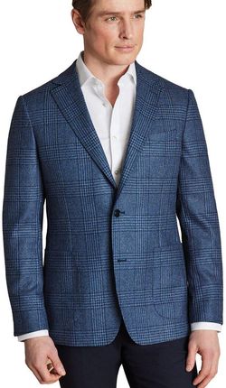 Charles Tyrwhitt Wool Silk Check Jacket — Ocean Blue - Slim fit | 54 | Standardowe Przyzwoita marynarka/blazer z domieszką jedwabiu Marynarki casualow