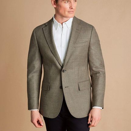 Charles Tyrwhitt Twill Wool Texture Jacket — Stone - 56 | Standardowe Světlejší vlněné sako Marynarki casualowe