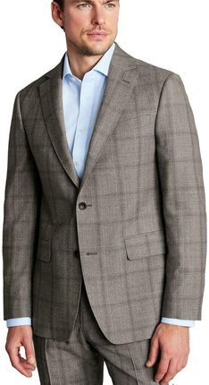 Charles Tyrwhitt Ultimate Performance Check Suit Jacket — Cappuccino - Slim fit | 50 | Standardowe Wełniana marynarka premium w kratkę Garnitury